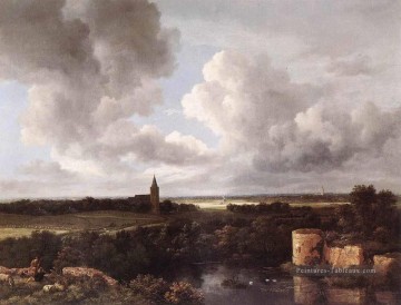 Un vaste paysage avec un château en ruine et une église de village Jacob Isaakszoon van Ruisdael Peinture à l'huile